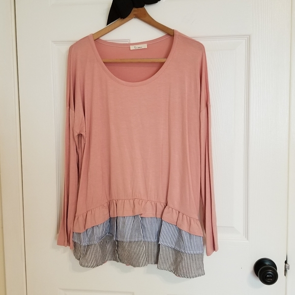 Mauve Long Sleeve Ruffled Hem Top - Picture 4 of 8